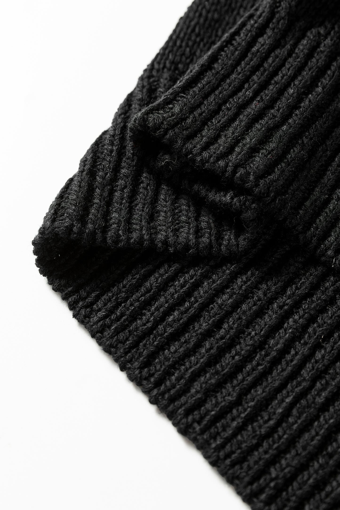 Black Solid V Neck Pointelle Knit Sleeve Patchwork Sweater