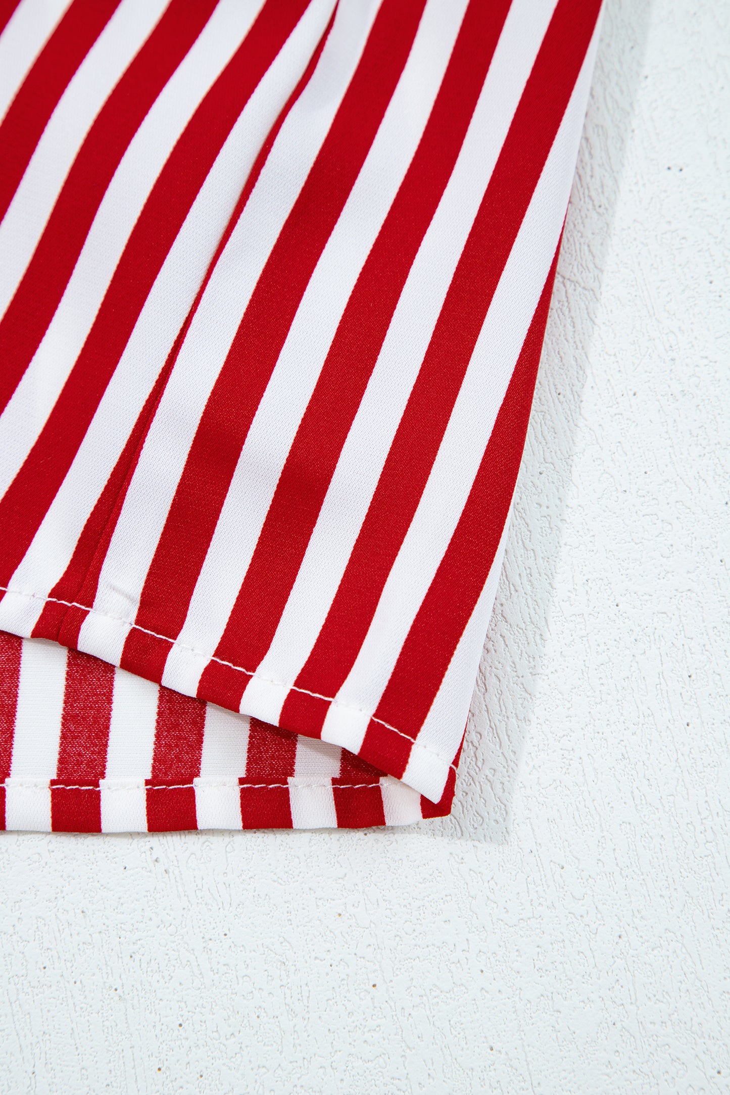 Red Stripe Contrast Velvet Trim Bow Knot Waist 2pcs Pajama Set