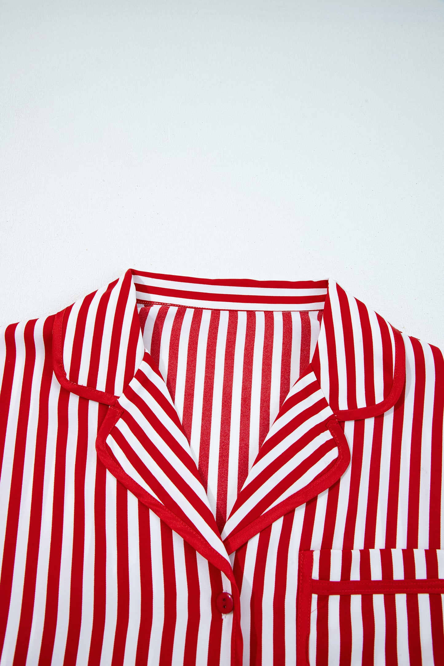 Red Stripe Contrast Velvet Trim Bow Knot Waist 2pcs Pajama Set