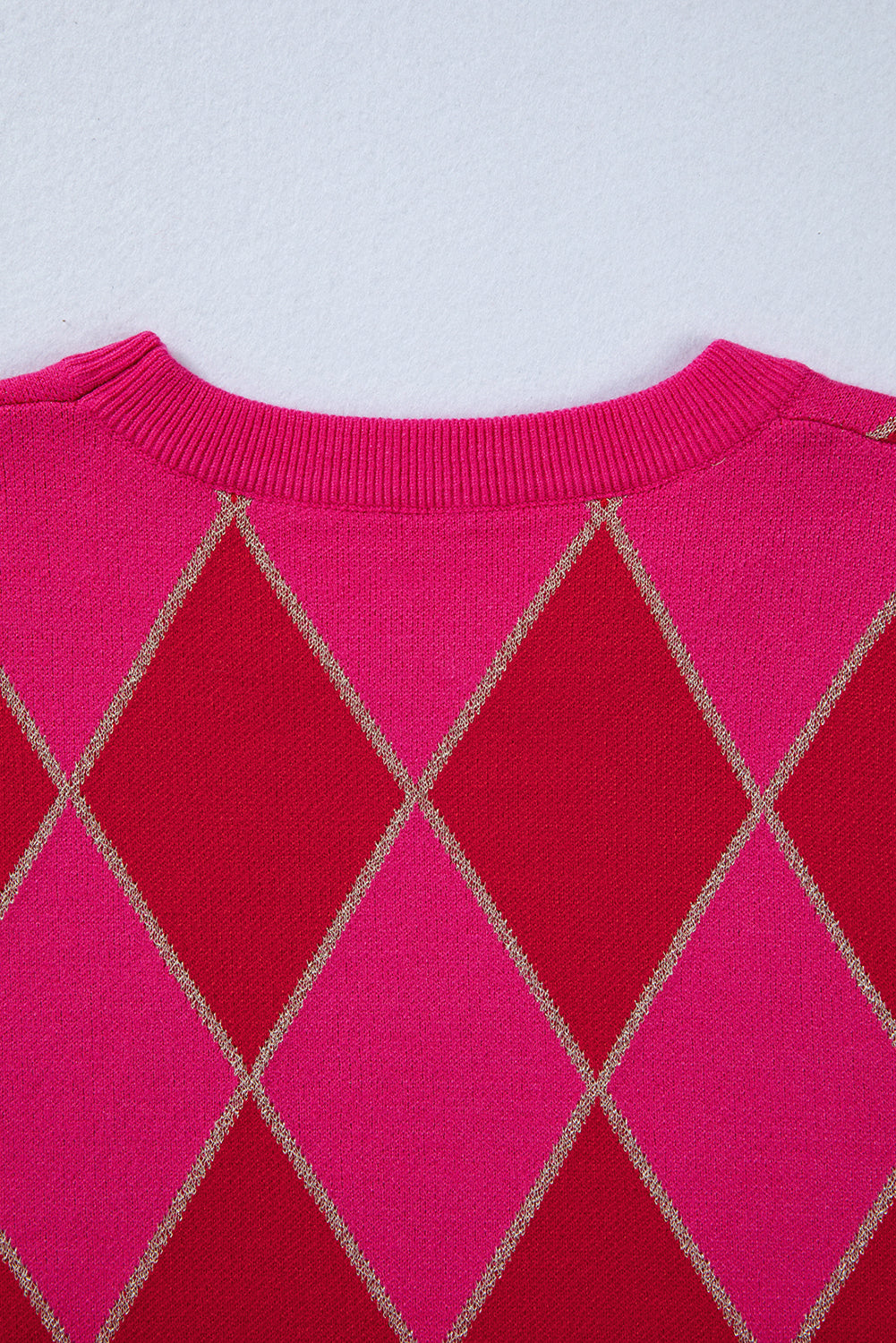 Rose Red Glitter Rhombus Pattern Knit Womens Casual Sweater