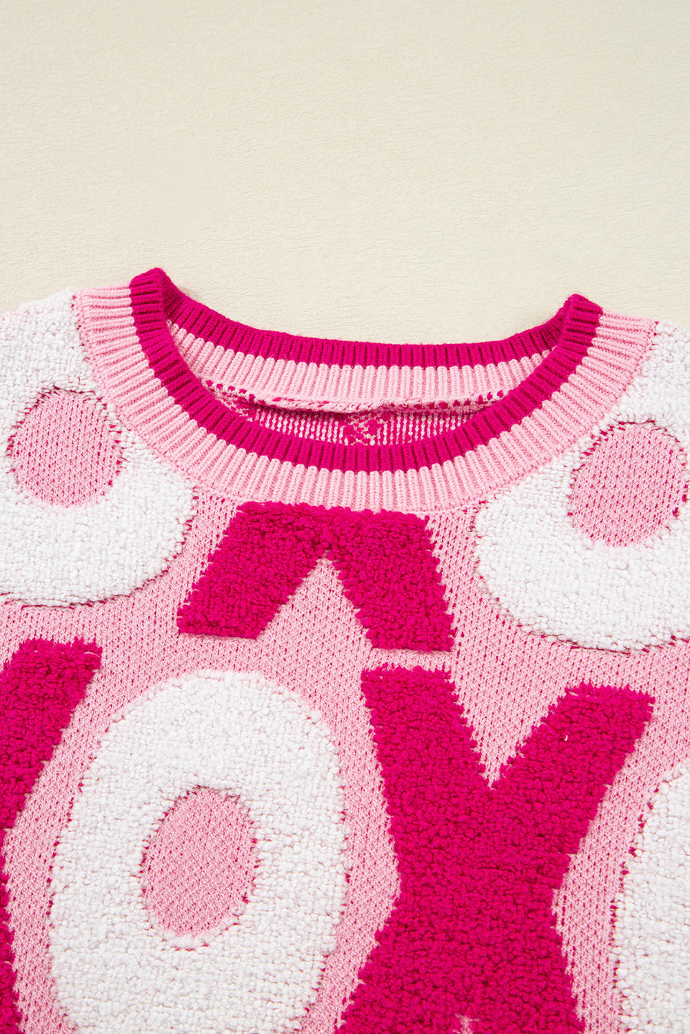 Pink XOXO Pattern Drop Shoulder Crewneck Valentines Sweater
