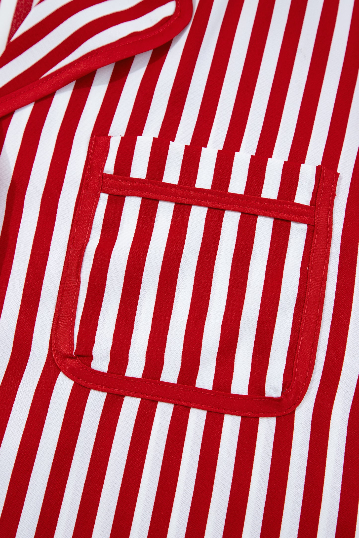 Red Stripe Contrast Velvet Trim Bow Knot Waist 2pcs Pajama Set