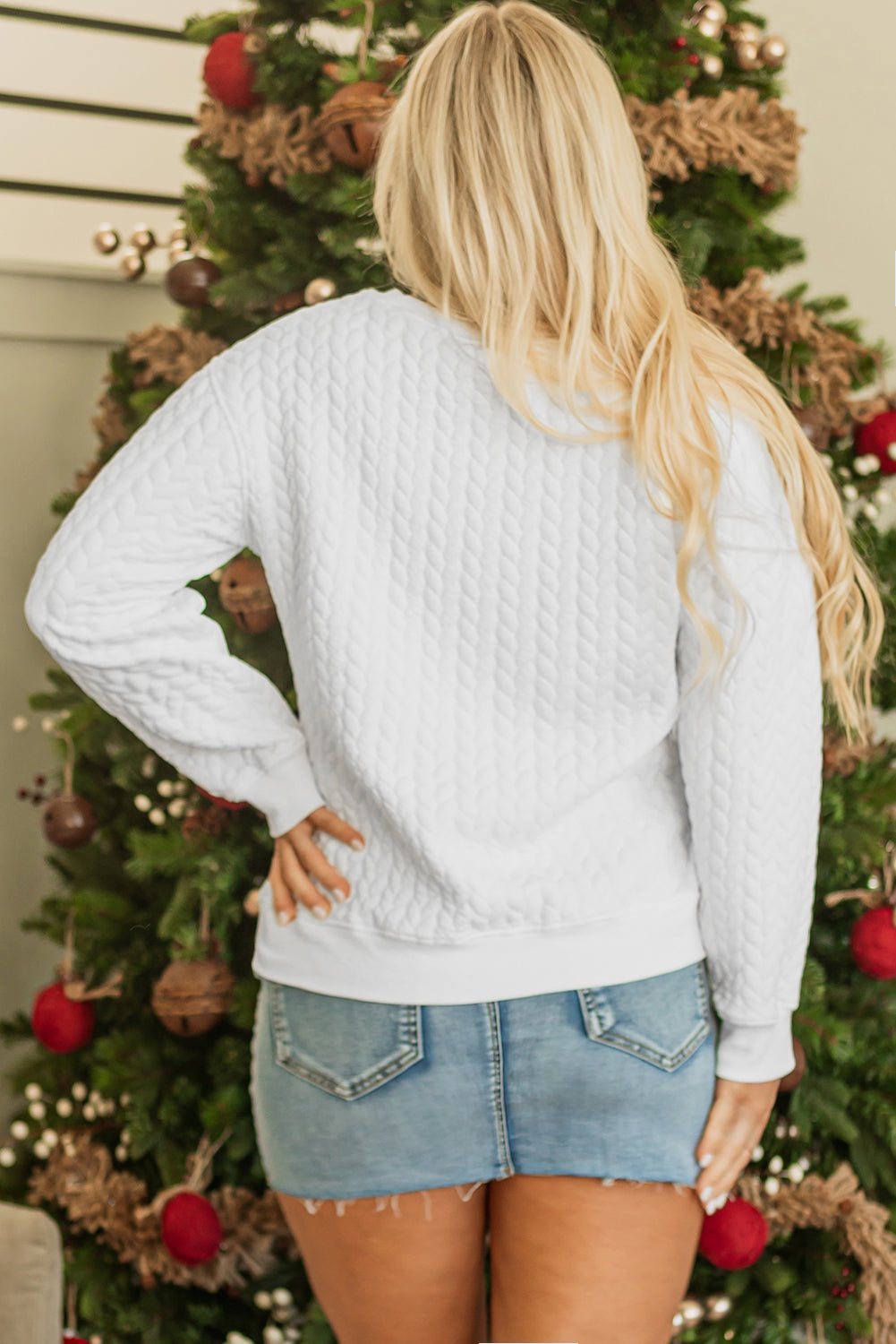 Dearlovers White Merry And Bright Cable Knit Pullover Sweatshirt