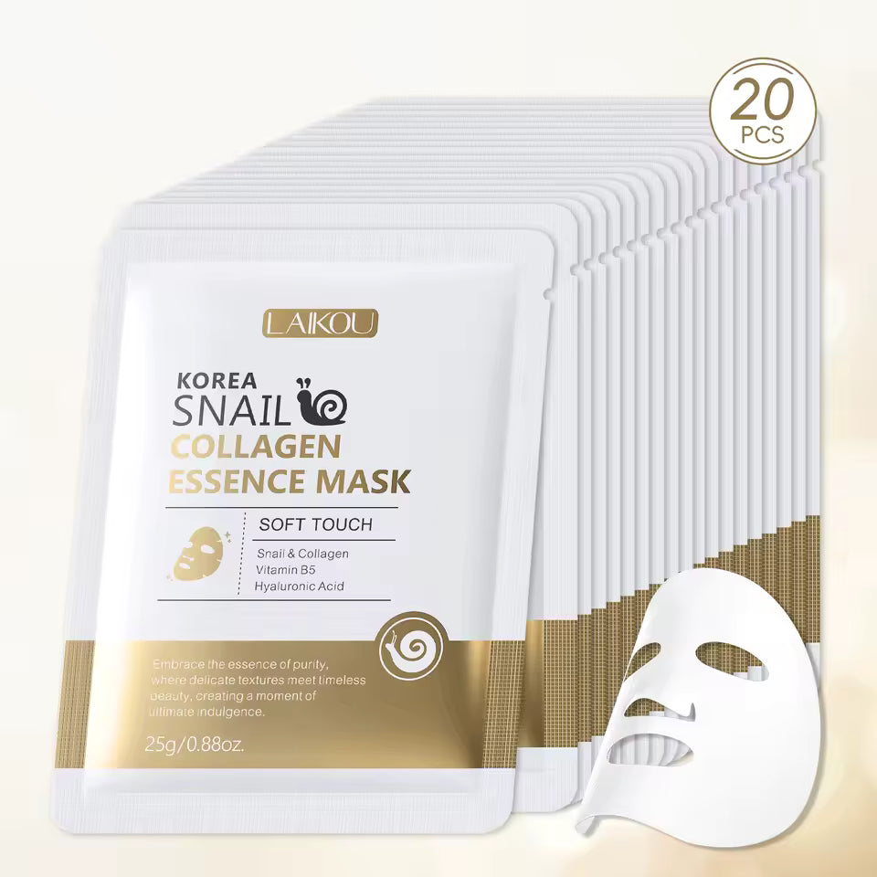LAIKOU Korea Snail Collagen Essence Mask Hydrating Sheet Mask Anti-Wrinkle Face Mask Firming Skin Care 25g*20pcs