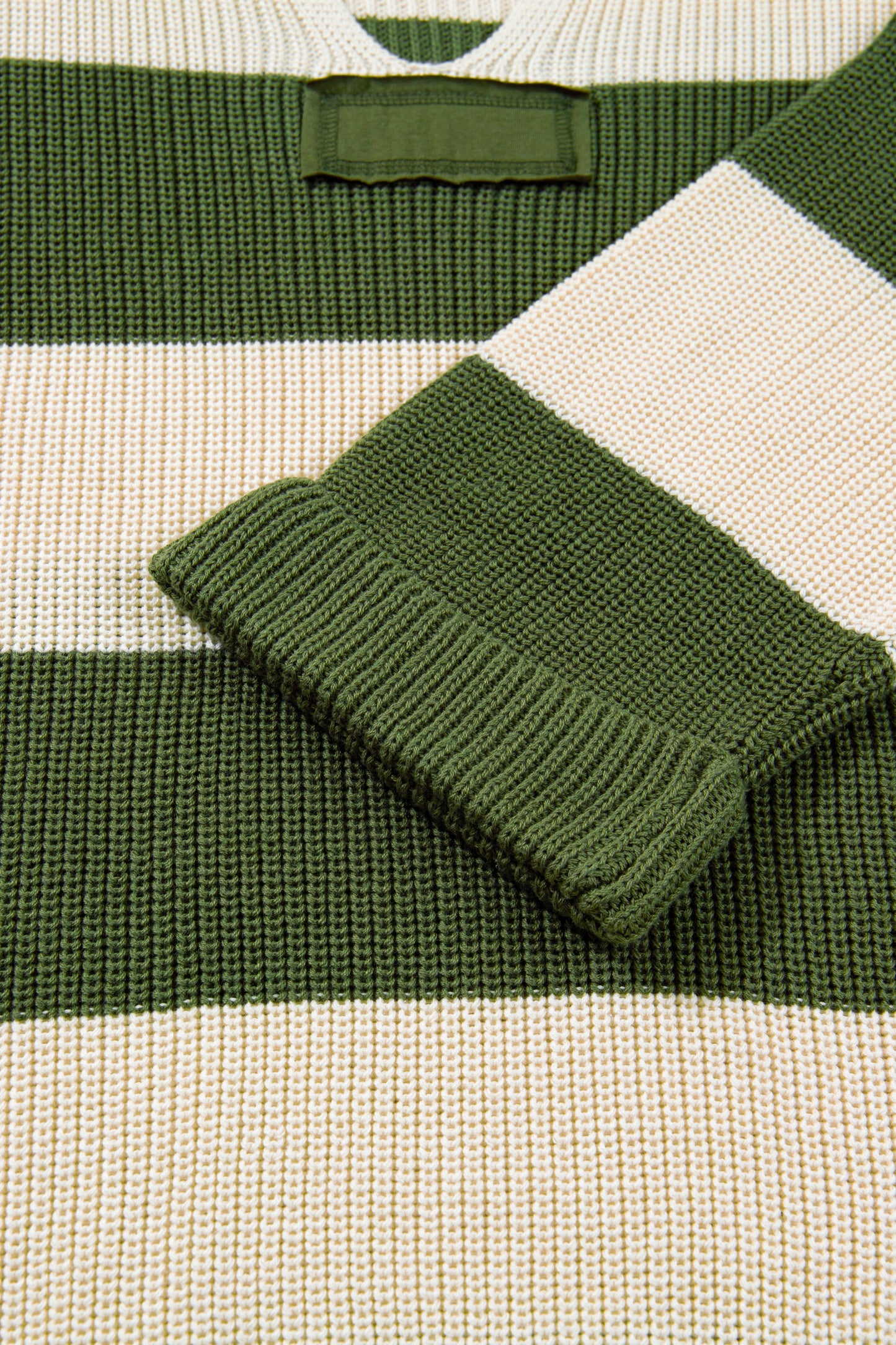 Green Stripe Colorblock Notched Neck Plus Size Sweater